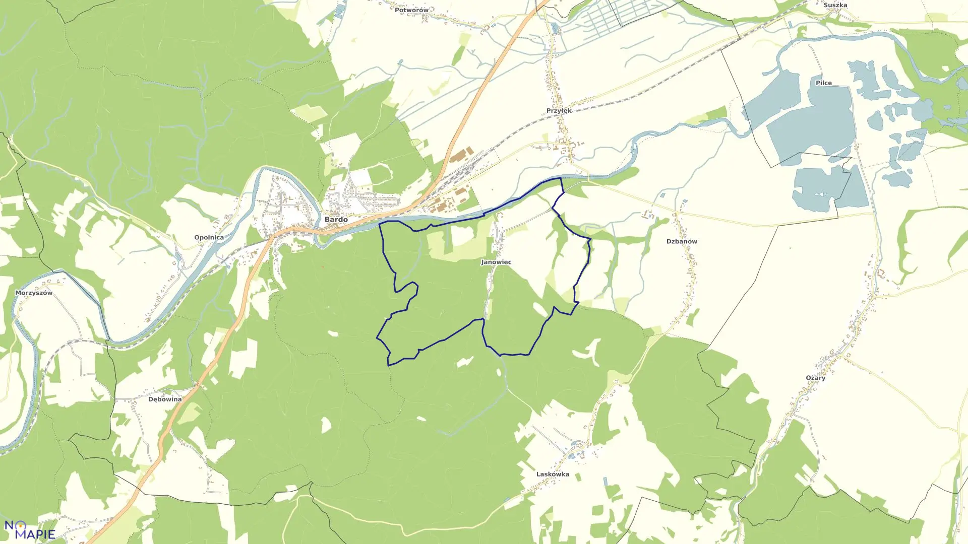 Mapa obrębu JANOWIEC w gminie Bardo