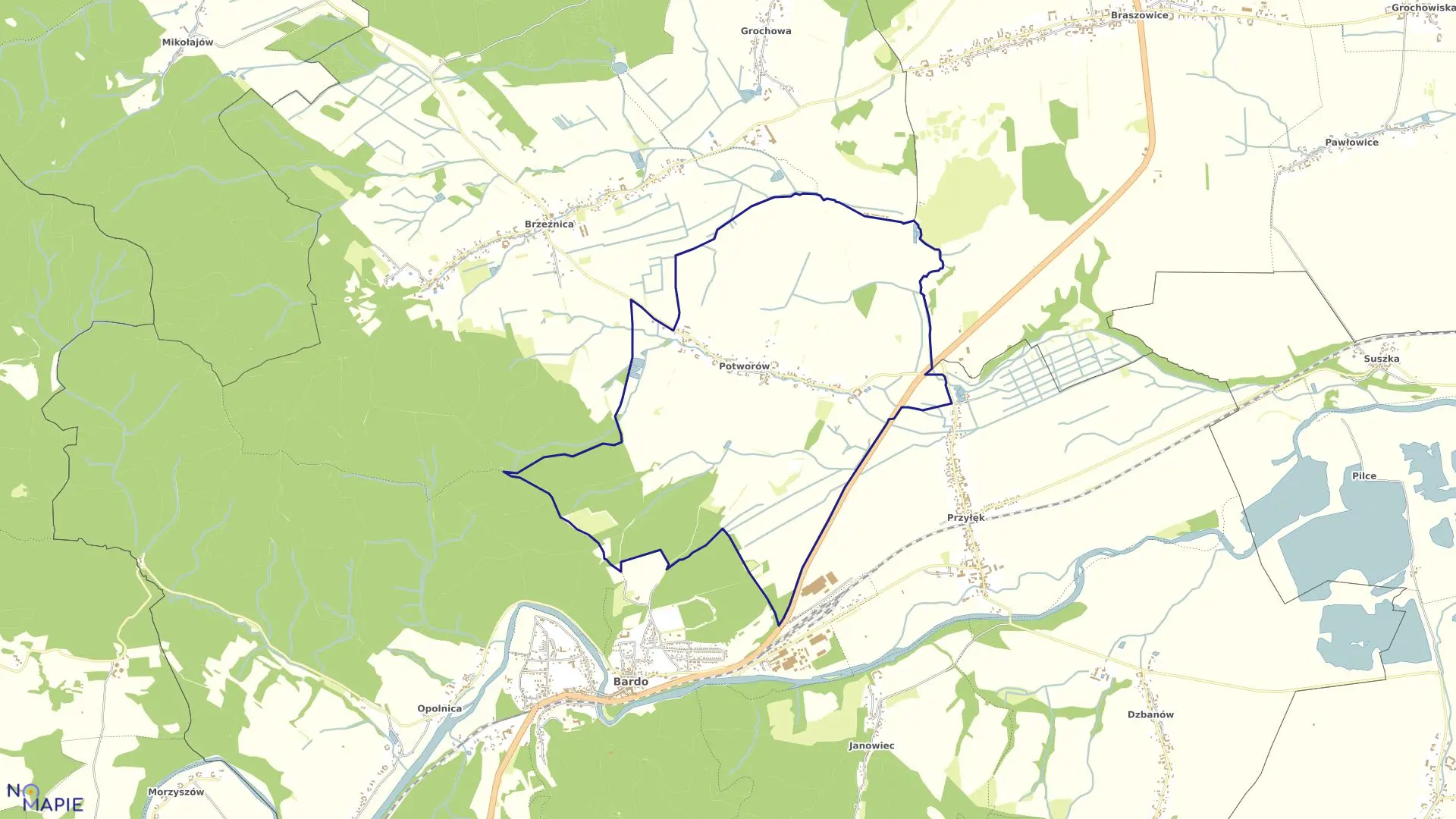 Mapa obrębu POTWORÓW w gminie Bardo